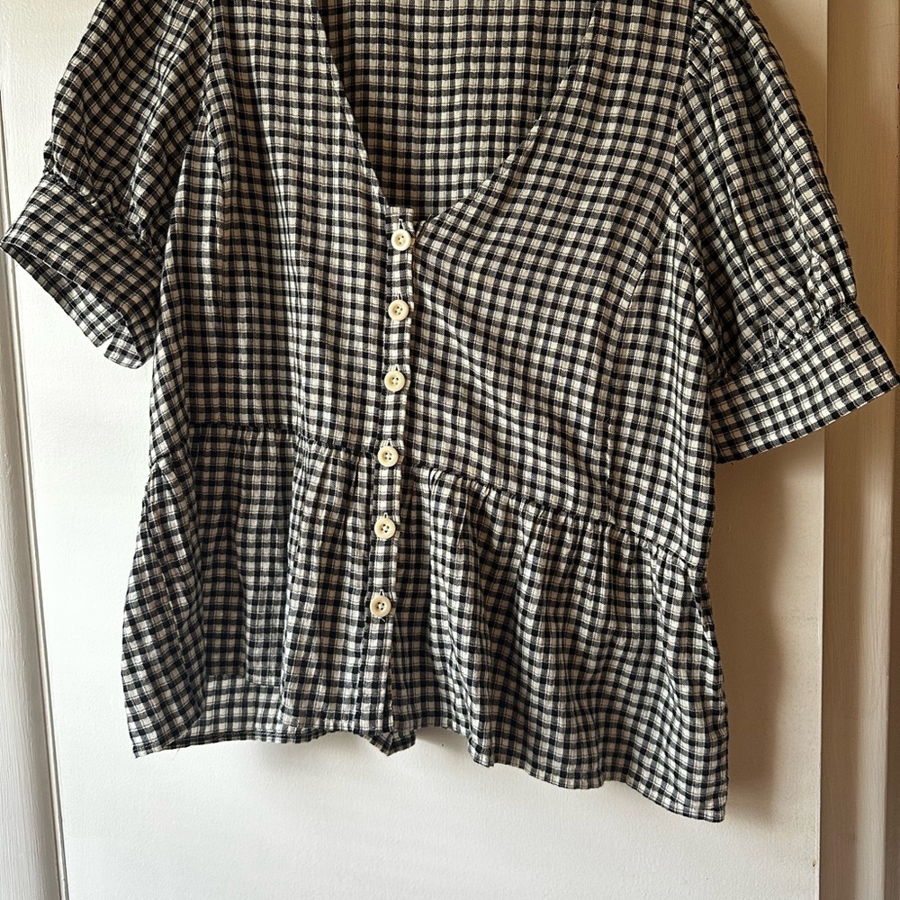 Madewell Black and White Peplum Blouse Short Sleeve